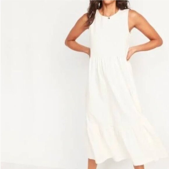 Old Navy Cream Tiered Knit Midi Dress Size Large - Picture 1 of 8